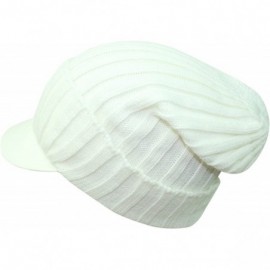 Skullies & Beanies Acrylic Knit Slouch Beanie Cap Hat with Brim - White - C5116M90EA5 $11.86
