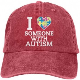 Baseball Caps Men's/Women's Adjustable Denim Fabric Baseball Cap Autism Awareness - I Love Someone with Autism Dad Hat - Red ...