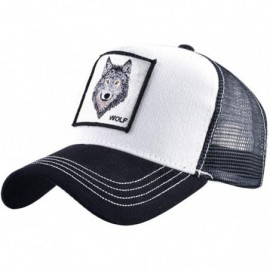 Baseball Caps Unisex Animal Mesh Trucker Hat Snapback Square Patch Baseball Caps - Black White Wolf - CK18RLCH96G $12.87