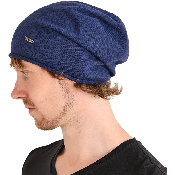 Skullies & Beanies Mens Slouchy Organic Cotton Beanie - Womens Slouchie Cap Cooling Chemo Hat - Navy - CF183933OEU $24.60