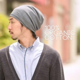 Skullies & Beanies Mens Slouchy Organic Cotton Beanie - Womens Slouchie Cap Cooling Chemo Hat - Navy - CF183933OEU $24.60