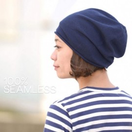 Skullies & Beanies Mens Slouchy Organic Cotton Beanie - Womens Slouchie Cap Cooling Chemo Hat - Navy - CF183933OEU $24.60