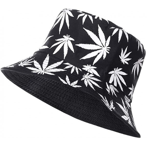 Bucket Hats Unisex Print Bucket Hat Cute Sun Hat Summer Packable Reversible Fisherman Cap - White Leaf - Black - CZ196MDH0WW ...