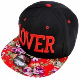 Baseball Caps Unisex Adjustable Baseball Cap Word Embroidered Floral Flat Bill Snapback Hat - Lover (Red) - CB11NQ73HX3 $27.08