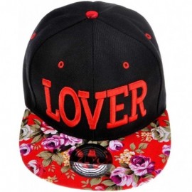 Baseball Caps Unisex Adjustable Baseball Cap Word Embroidered Floral Flat Bill Snapback Hat - Lover (Red) - CB11NQ73HX3 $13.54