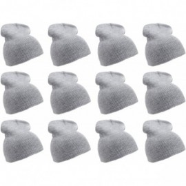Skullies & Beanies Solid Color Short Winter Beanie Hat Knit Cap 12 Pack - Heather Grey - C018H6RG85W $24.71