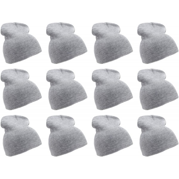 Skullies & Beanies Solid Color Short Winter Beanie Hat Knit Cap 12 Pack - Heather Grey - C018H6RG85W $24.71