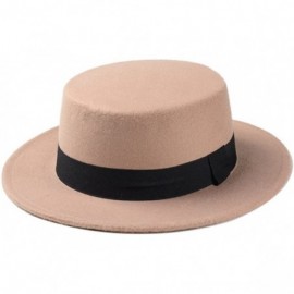 Fedoras Women Boater Hat Bowler Sailor Wide Brim Flat Top Caps Wool Blend - Camel - C2184HIKWWS $21.64