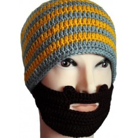 Skullies & Beanies Unisex Knit Stubble Beard Beanie - Yellow&gray Stripe - CE11OX65G3F $20.58