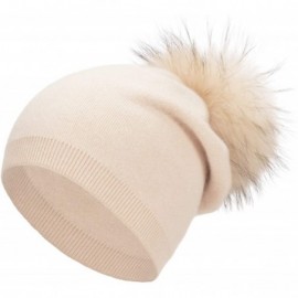 Skullies & Beanies Colors Slouchy Cashmere Raccoon Stocking - Beige Pom - CO19244UNHE $57.41