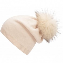 Skullies & Beanies Colors Slouchy Cashmere Raccoon Stocking - Beige Pom - CO19244UNHE $33.49