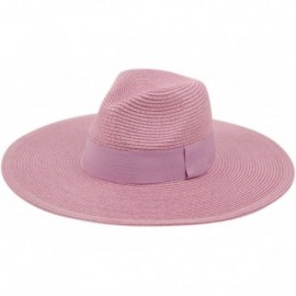 Fedoras Straw Panama Fedora Sun Hat in Solid Color W/Black Grosgrain Band Trim - A Lavender - CC17WTUSKQC $21.90