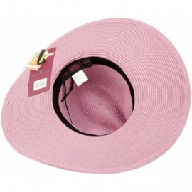 Fedoras Straw Panama Fedora Sun Hat in Solid Color W/Black Grosgrain Band Trim - A Lavender - CC17WTUSKQC $21.90