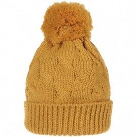 Skullies & Beanies Knitted Twisted Cable Bobble Pom Beanie Hat Slouchy AC5474 - Yellow - CZ12NB4KYTR $14.70