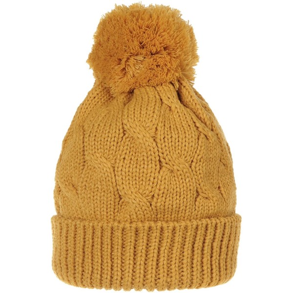 Skullies & Beanies Knitted Twisted Cable Bobble Pom Beanie Hat Slouchy AC5474 - Yellow - CZ12NB4KYTR $14.70