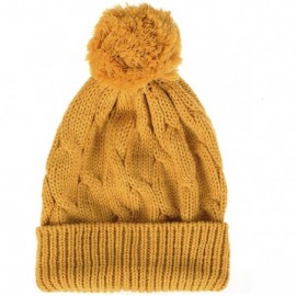 Skullies & Beanies Knitted Twisted Cable Bobble Pom Beanie Hat Slouchy AC5474 - Yellow - CZ12NB4KYTR $14.70