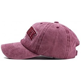 Baseball Caps New York Hat Baseball Washed - Vintage Cotton Strapback Baseball Dad Hat - Burgundy - CD18NIUO9R6 $7.43