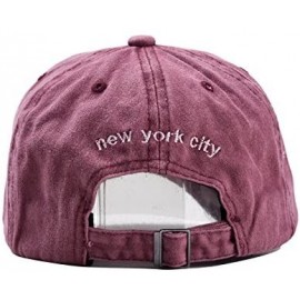 Baseball Caps New York Hat Baseball Washed - Vintage Cotton Strapback Baseball Dad Hat - Burgundy - CD18NIUO9R6 $7.43