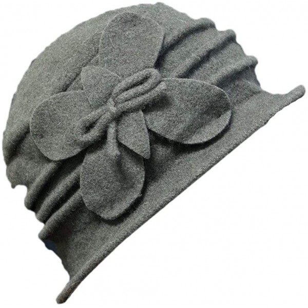 Skullies & Beanies Women 100% Wool Felt Round Top Cloche Hat Fedoras Trilby with Bow Flower - A1 Green - CP185AD9NGM $12.62