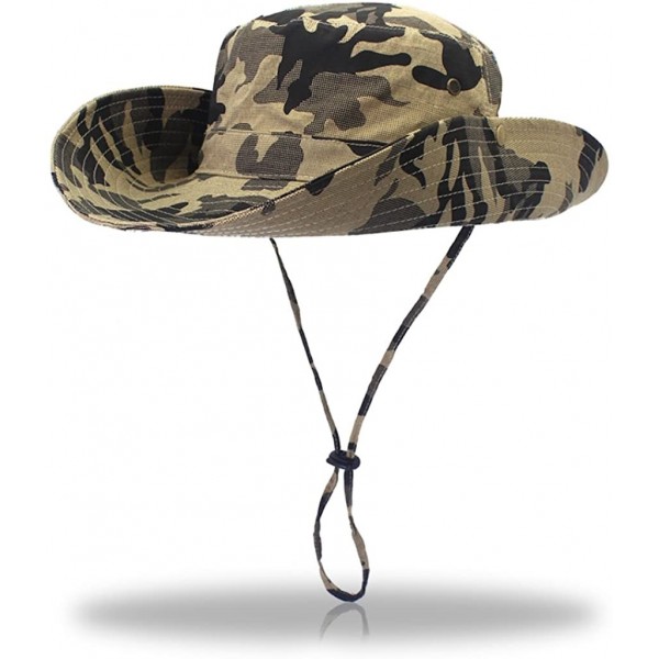 Sun Hats Outdoor Sun Hats with Wind Lanyard Bucket Hat Fishing Cap Boonie for Men/Women/Kids - Khaki Camouflage - CI17YLSY2U0...