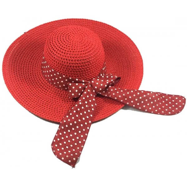 Visors Wide Brim Large Bow Floppy Summer Straw Sun Hat - 7141 Red - CE17XXH6HD9 $13.05