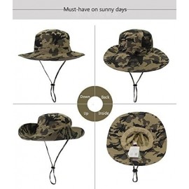 Sun Hats Outdoor Sun Hats with Wind Lanyard Bucket Hat Fishing Cap Boonie for Men/Women/Kids - Khaki Camouflage - CI17YLSY2U0...