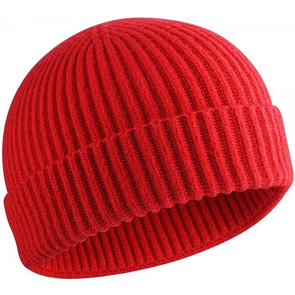 Skullies & Beanies Wool Winter Knit Cuff Short Fisherman Beanie Hats for Men Women - Red - CB1943SXOQ5 $12.26