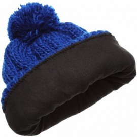 Skullies & Beanies Women's Thick Oversized Cable Knitted Fleece Lined Pom Pom Beanie Hat with Hair Tie. - Royal Blue - CV12JO...