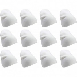 Skullies & Beanies Solid Color Short Winter Beanie Hat Knit Cap 12 Pack - White - CJ18H6QHY6W $47.63