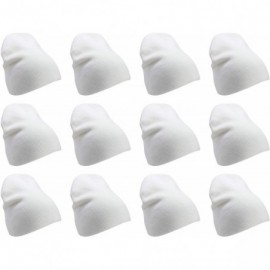 Skullies & Beanies Solid Color Short Winter Beanie Hat Knit Cap 12 Pack - White - CJ18H6QHY6W $27.57