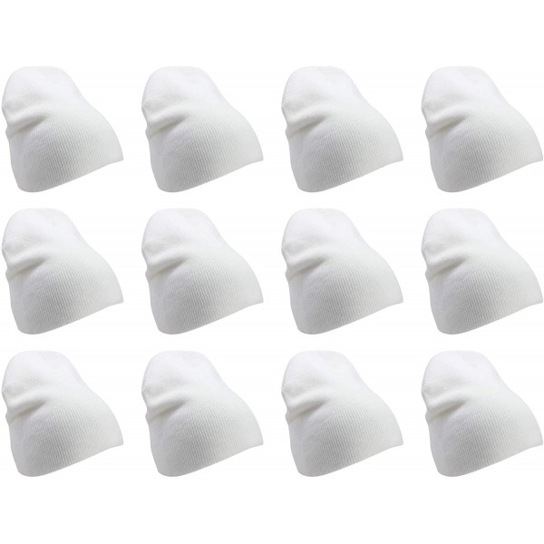 Skullies & Beanies Solid Color Short Winter Beanie Hat Knit Cap 12 Pack - White - CJ18H6QHY6W $27.57