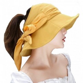 Sun Hats Summer Cotton Sun Hat Visor Women Girls Fishing Cap Floppy Beach Sun Hat Cycling with Ponytail Bowknot - Yellow - CW...