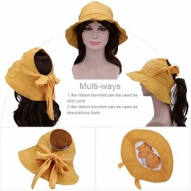 Sun Hats Summer Cotton Sun Hat Visor Women Girls Fishing Cap Floppy Beach Sun Hat Cycling with Ponytail Bowknot - Yellow - CW...