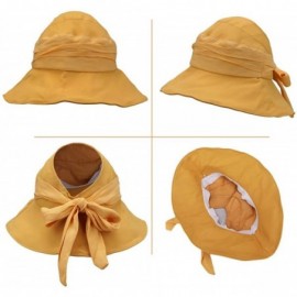 Sun Hats Summer Cotton Sun Hat Visor Women Girls Fishing Cap Floppy Beach Sun Hat Cycling with Ponytail Bowknot - Yellow - CW...