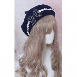 Berets Women's Girl's Lolita Cat's Butt Ladies Painter Hat Berets with Bowknot - Dark Blue - CB18LL07Q6L $20.34