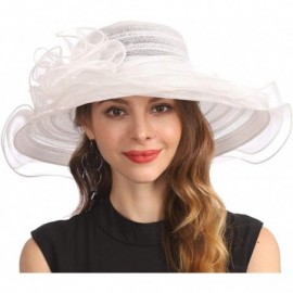 Sun Hats Women Organza Kentucky Derby Church Dress Cloche Hat Fascinator Floral Tea Party Wedding Bucket Hat S053 - White - C...