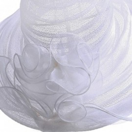 Sun Hats Women Organza Kentucky Derby Church Dress Cloche Hat Fascinator Floral Tea Party Wedding Bucket Hat S053 - White - C...