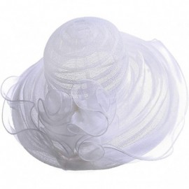 Sun Hats Women Organza Kentucky Derby Church Dress Cloche Hat Fascinator Floral Tea Party Wedding Bucket Hat S053 - White - C...