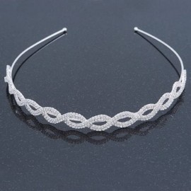 Headbands Bridal/ Wedding/ Prom Rhodium Plated Clear Crystal Intertwined Tiara Headband - CR11LJPRNAL $37.45