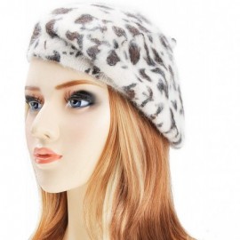 Berets Womens Warm French Beret Hat Leopard Print Beret Cap - White - CB18678ZSQH $15.24