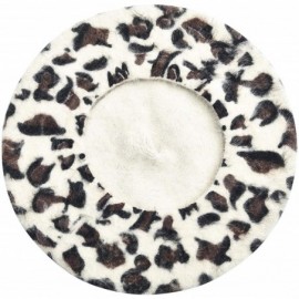 Berets Womens Warm French Beret Hat Leopard Print Beret Cap - White - CB18678ZSQH $15.24