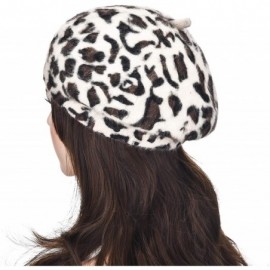 Berets Womens Warm French Beret Hat Leopard Print Beret Cap - White - CB18678ZSQH $15.24