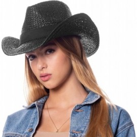 Cowboy Hats Men's & Women's Western Style Cowboy/Cowgirl Straw Hat - Cow1807black - CG18QQ8R7WY $8.04