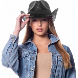Cowboy Hats Men's & Women's Western Style Cowboy/Cowgirl Straw Hat - Cow1807black - CG18QQ8R7WY $8.04