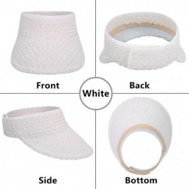 Visors Women's Wide Brim Roll-up Foldable Straw Sun Visor Hat - White - CX18L80MOSL $12.19