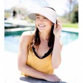 Visors Women's Wide Brim Roll-up Foldable Straw Sun Visor Hat - White - CX18L80MOSL $12.19