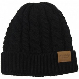Skullies & Beanies Women's Winter Beanie Warm Fleece Lining - Thick Slouchy Cable Knit Hat - Black - CE12N2LLWWT $8.83