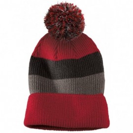 Skullies & Beanies Men's Vintage Striped Beanie with Removable Pom - Red Multi - CF11QDS9HOZ $8.40