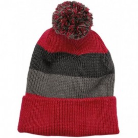 Skullies & Beanies Men's Vintage Striped Beanie with Removable Pom - Red Multi - CF11QDS9HOZ $8.40