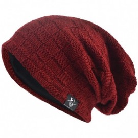 Skullies & Beanies Men's Cool Cotton Beanie Slouch Skull Cap Long Baggy Hip-hop Winter Summer Hat - Checked-claret - CP185T7O...